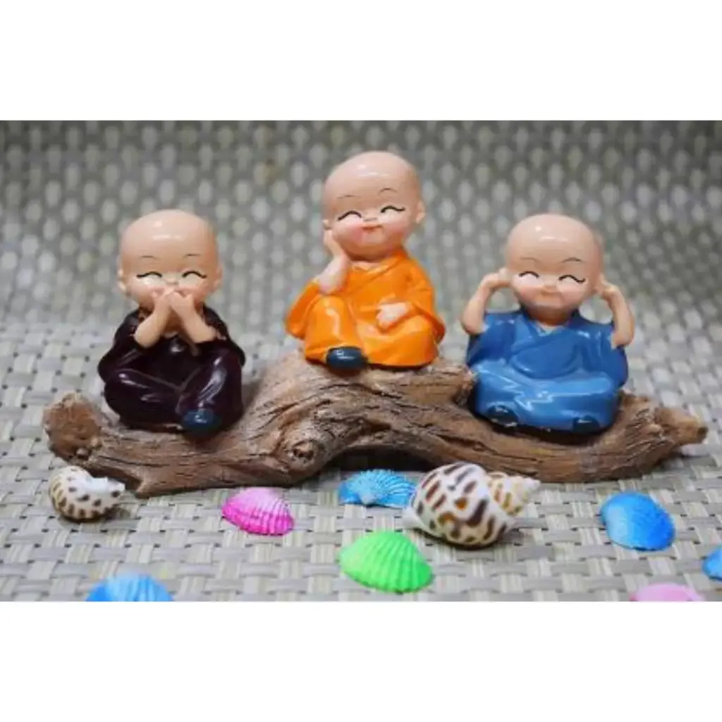 Decoration Homey Monks Set Sitting on Wood for Home Decoration and Gifting by Decoration Homey