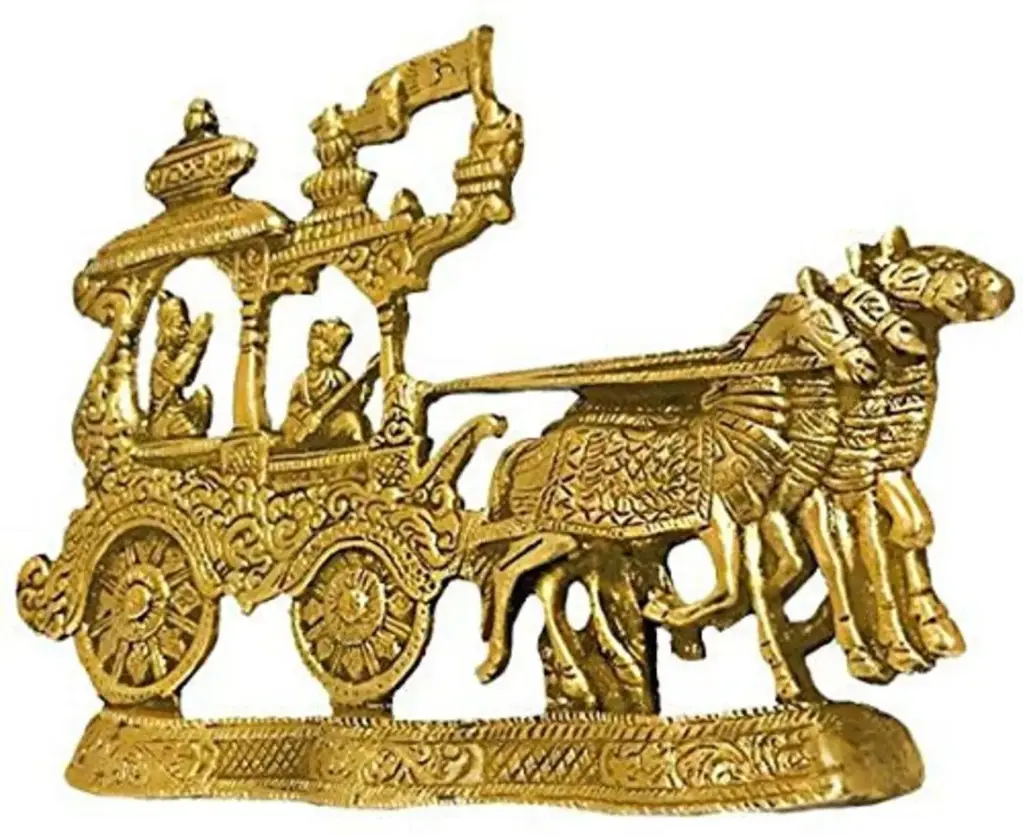 Divine Pure Brass Gita Updesh Arjuna Rath with Lord Krishna Wall Hanging Mural