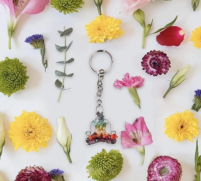 7 Chakra Buddha Keychain with Natural 7 Chakra Gemstones and Chain balance Your Energy Centers On The Go with Mind-Body Spirit Connection