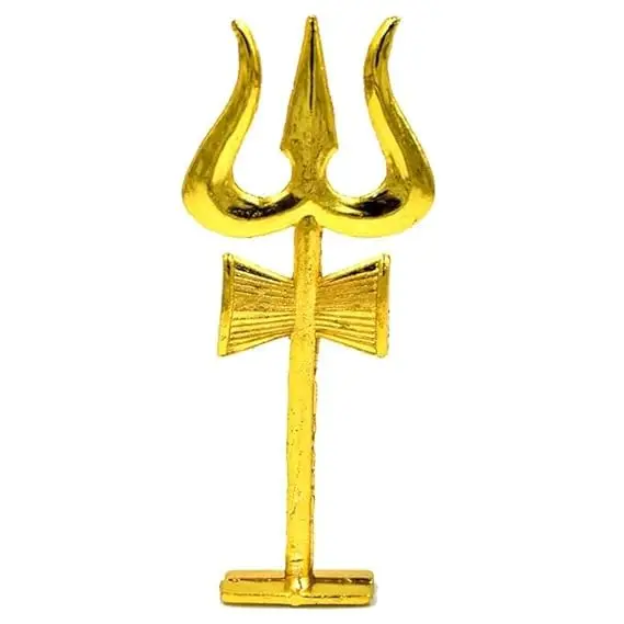 Metal Lord Shiva Brass Trishul with Damru (4.5 inch Height) (Metal)