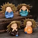 Great Art Ceramic Hat Monk Showpiece, 7x5.5 cm, Multicolour, Set of 4