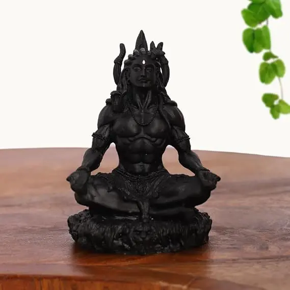 GIFT Black Adiyogi Lord Mahadev Shiv Ji Idol with Back Trishul | for Table, Car Dashboard & Home Décor