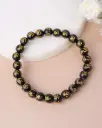 Natural Printed Black 10mm Smooth Round AAA Grade Gemstone Beads Stretch Bracelet