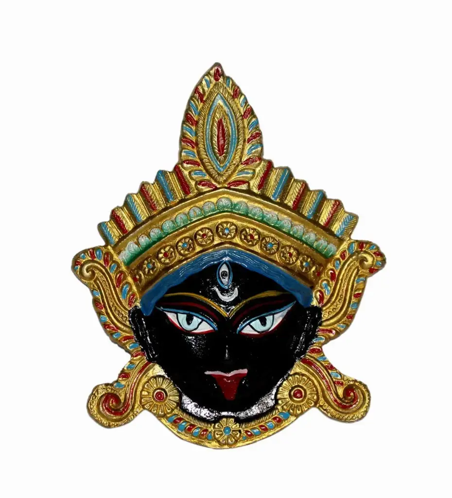 Maa Kali Nazar Battu Kali MATA Face Wall Hanging Goddess Wall Sculpture (Metal, Multicolor) Decorative Showpiece - 14 cm  (Metal, Black, Gold)