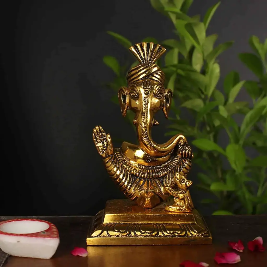 Pagdi Ganesh | for Home, Office, Mandir & Gift – 14 cm (Golden, 150 gms) Decorative Showpiece - 14 cm  (Metal, Gold)