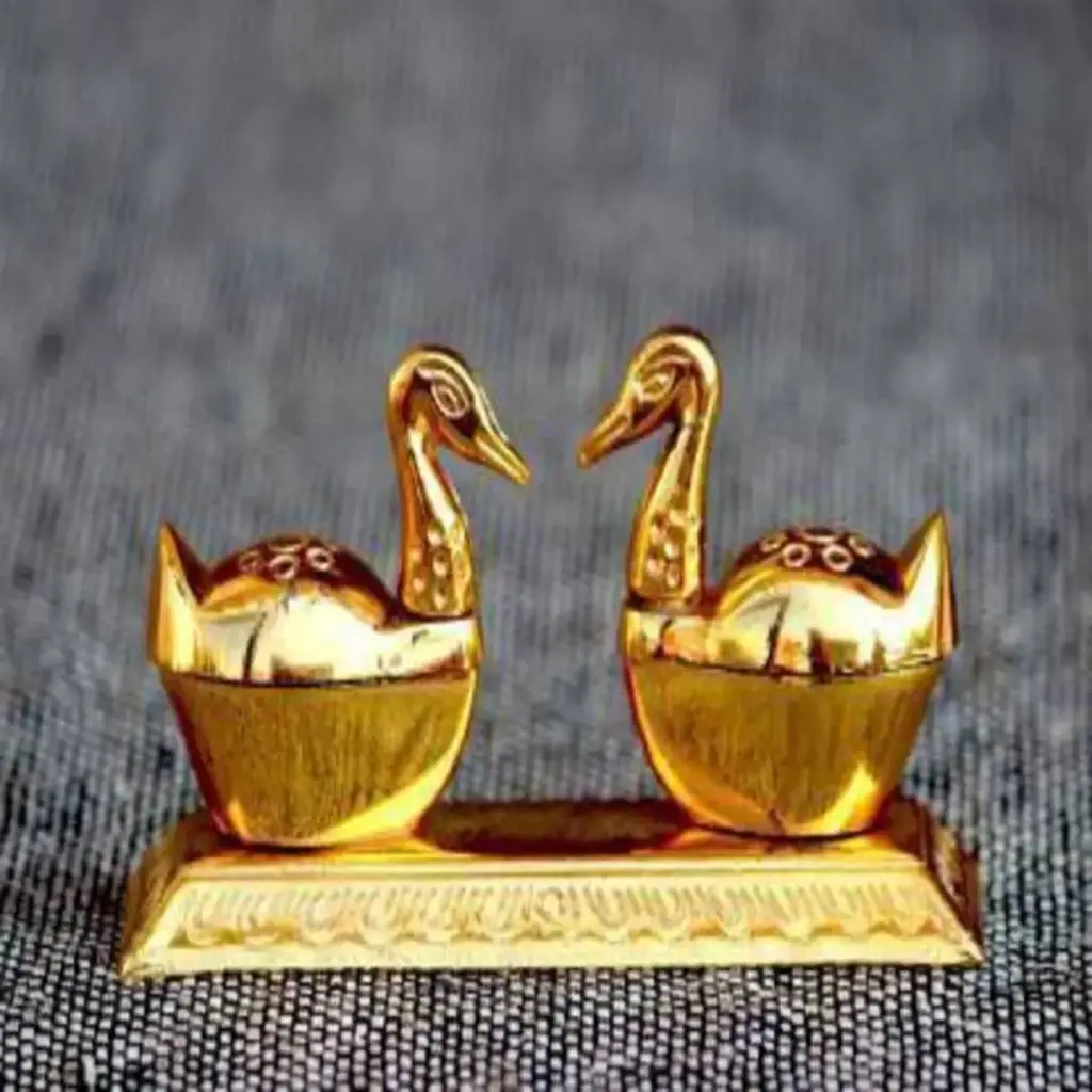 Metal Double Duck Shape Chandan Roli Kumkum Chawal Box Home Decorative Items Chopda for Pooja and Gift Purpose