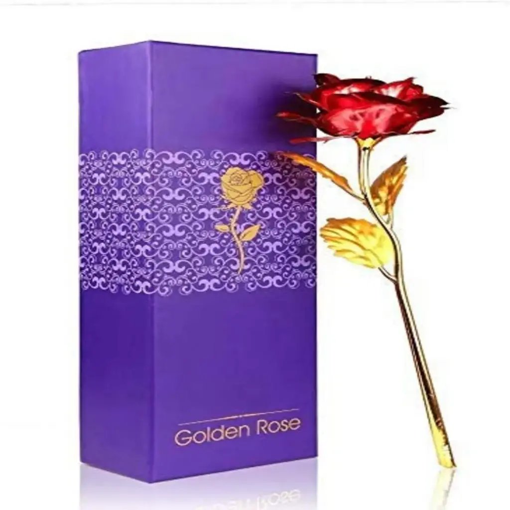 Gifting Valley Red & Golden Rose With Gift Box Red Rose Artificial Flower  (10 inch, Pack of 1, Single Flower)   085