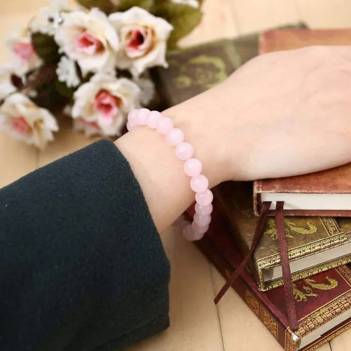Natural Rose Quartz Bracelet | Certificate of Authenticity | Attracts Love & Relationship | Rose Quartz Round Beads 8 mm Crystal Stone Bracelet for Men and Women 092