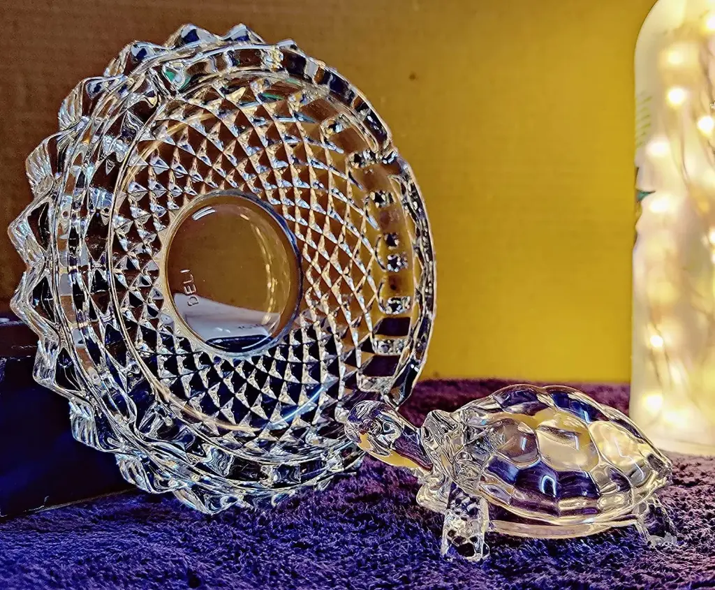 Crystal Turtle Tortoise with Plate for Feng Shui and Vastu, Best Gifts for Career and Good Luck (Standard, Clear)
